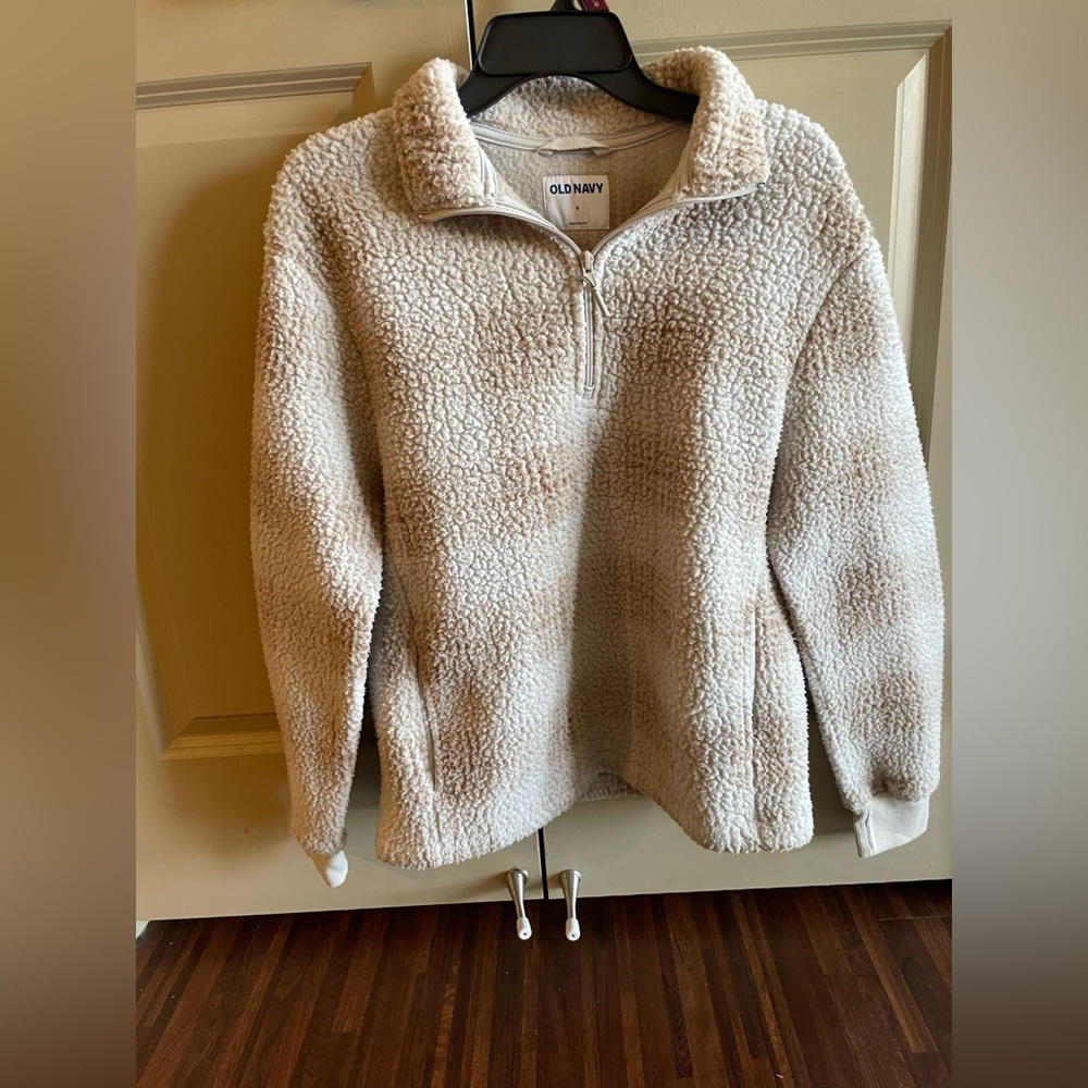 Old Navy Sherpa Pullover Jacket Women’s Small Cream Fleece Quarter Zip Cozy